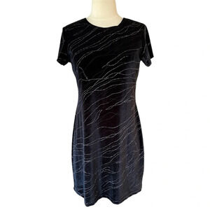 Vintage Y2k Dress Size Medium Black Velvet Glitter Whimsigoth